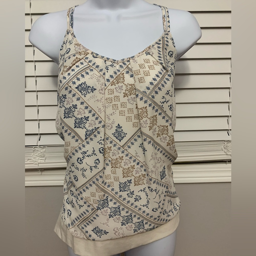 Blue, Tan and Cream Lace Detail Tank
